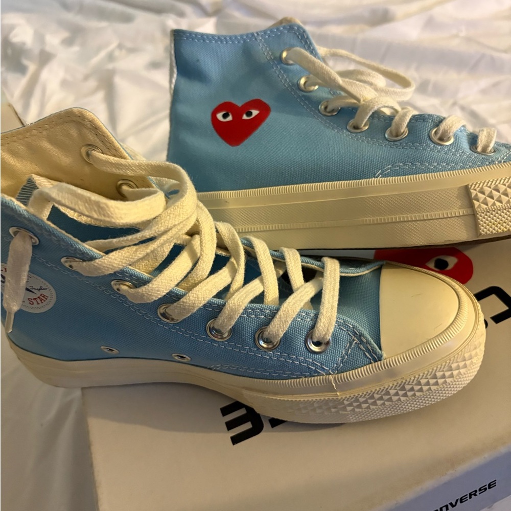 Comme des Garcons PLAY Blue High-Tops with Red Heart